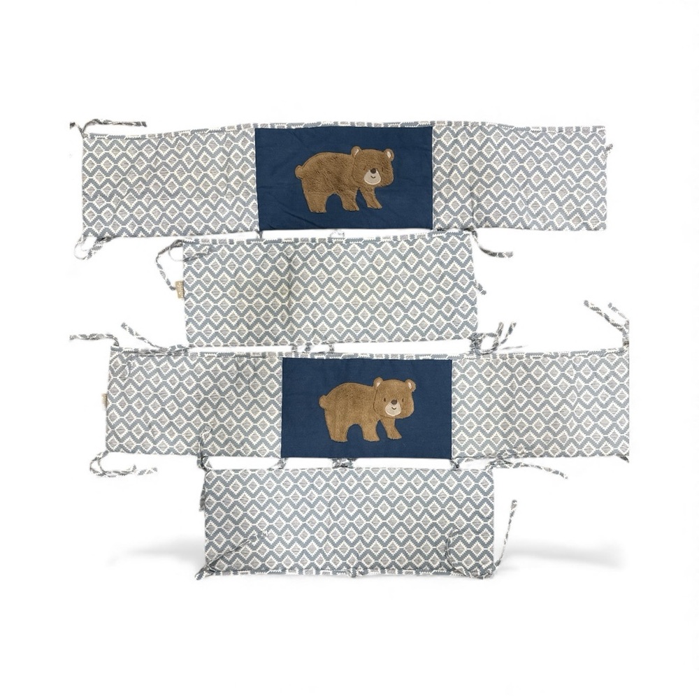 Levtex Baby Blue and White Patterned Crib Bumper